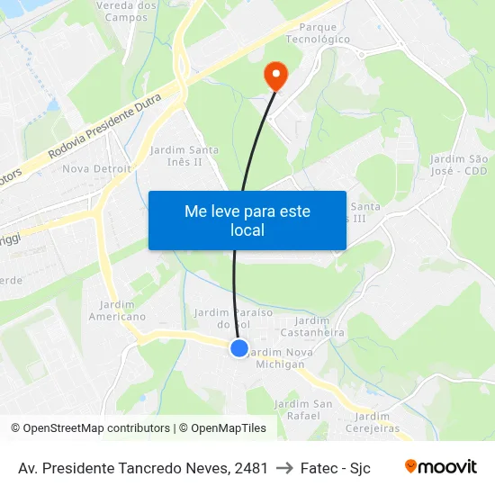 Av. Presidente Tancredo Neves, 2481 to Fatec - Sjc map