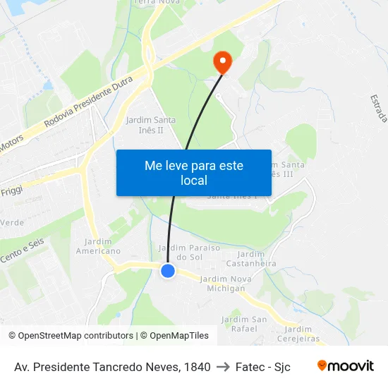 Av. Presidente Tancredo Neves, 1840 to Fatec - Sjc map