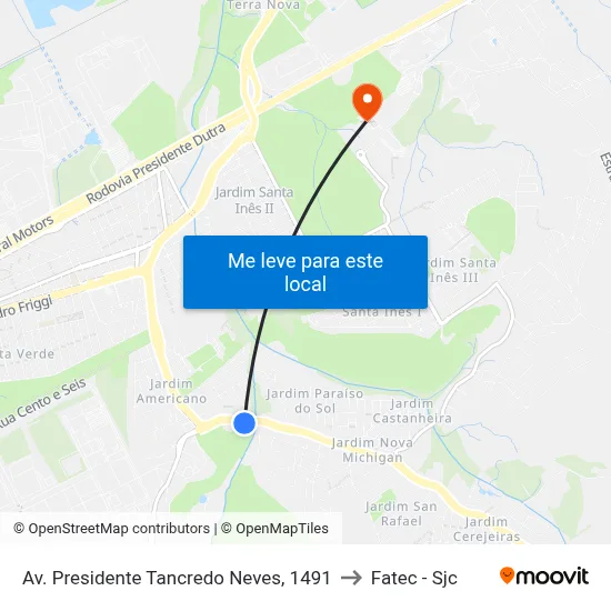 Av. Presidente Tancredo Neves, 1491 to Fatec - Sjc map