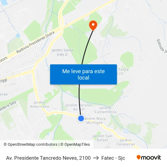 Av. Presidente Tancredo Neves, 2100 to Fatec - Sjc map