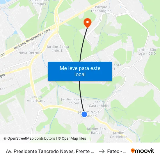 Av. Presidente Tancredo Neves, Frente 2810 to Fatec - Sjc map