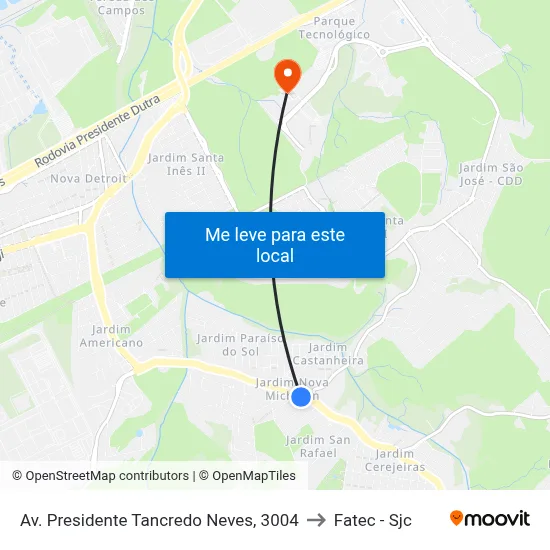 Av. Presidente Tancredo Neves, 3004 to Fatec - Sjc map