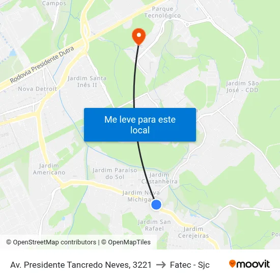 Av. Presidente Tancredo Neves, 3221 to Fatec - Sjc map