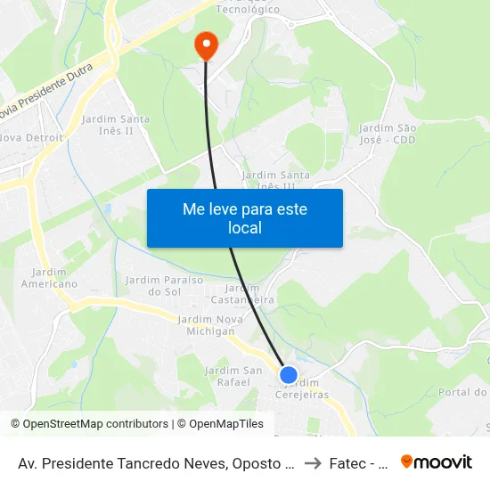 Av. Presidente Tancredo Neves, Oposto 4516 to Fatec - Sjc map