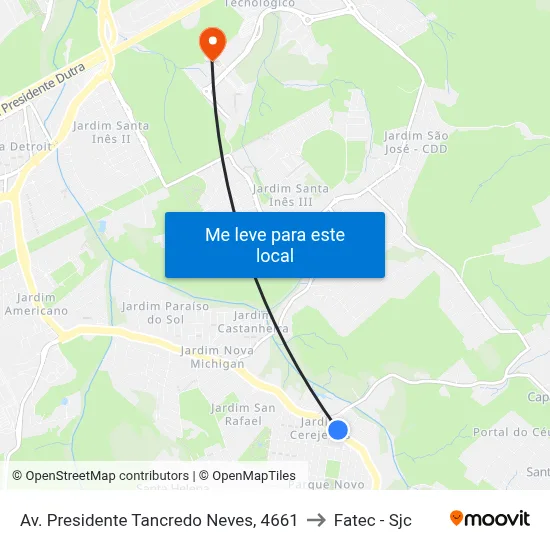 Av. Presidente Tancredo Neves, 4661 to Fatec - Sjc map