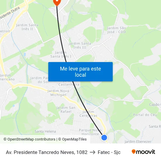 Av. Presidente Tancredo Neves, 1082 to Fatec - Sjc map