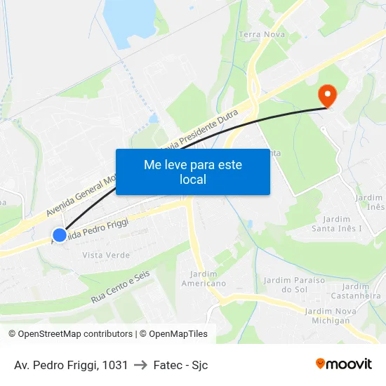 Av. Pedro Friggi, 1031 to Fatec - Sjc map
