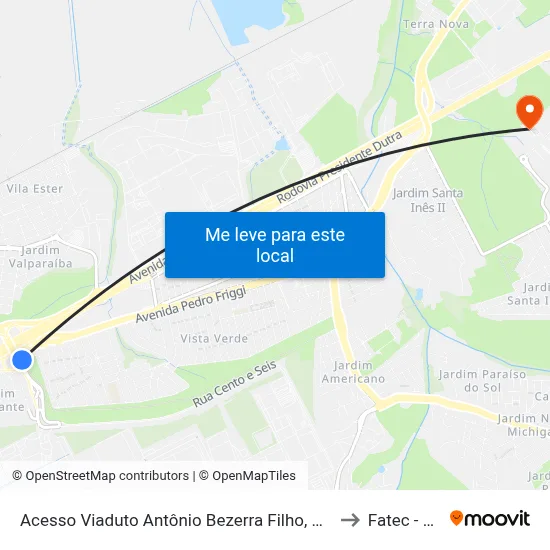 Acesso Viaduto Antônio Bezerra Filho, S/Nº to Fatec - Sjc map