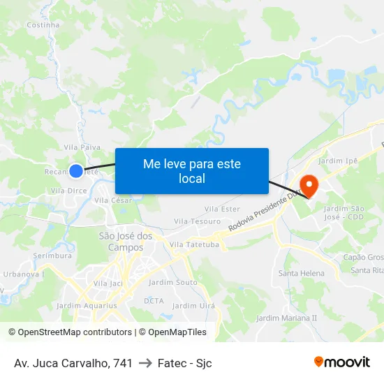 Av. Juca Carvalho, 741 to Fatec - Sjc map