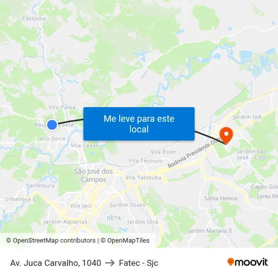 Av. Juca Carvalho, 1040 to Fatec - Sjc map