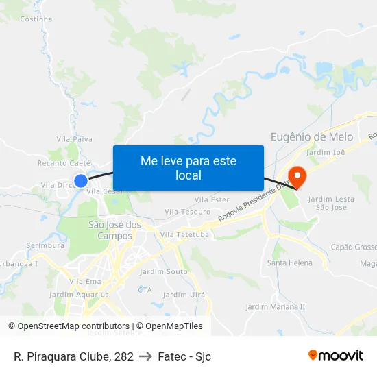 R. Piraquara Clube, 282 to Fatec - Sjc map