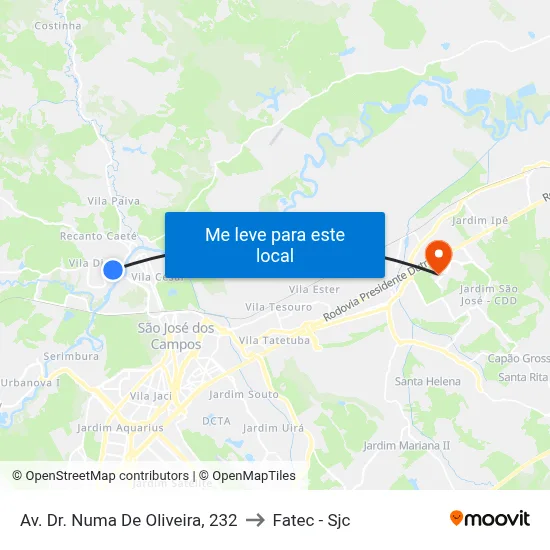 Av. Dr. Numa De Oliveira, 232 to Fatec - Sjc map