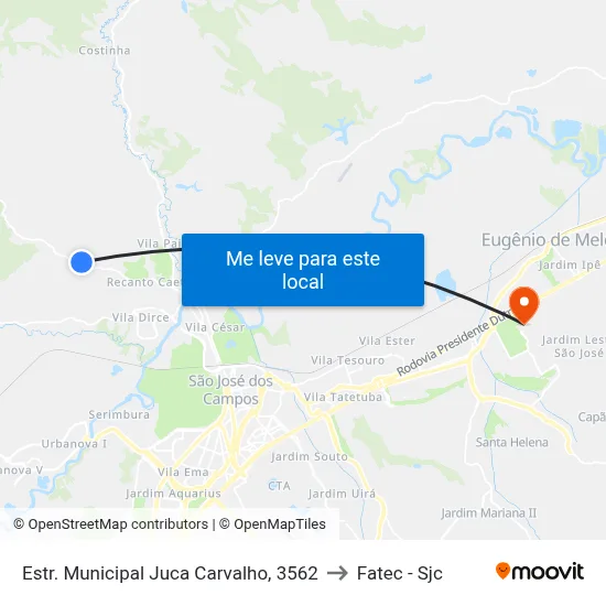 Estr. Municipal Juca Carvalho, 3562 to Fatec - Sjc map