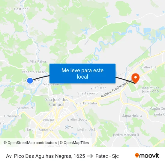 Av. Pico Das Agulhas Negras, 1625 to Fatec - Sjc map