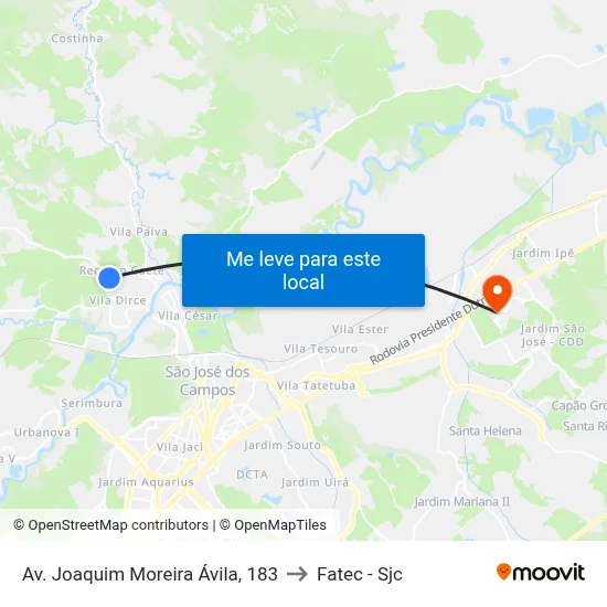 Av. Joaquim Moreira Ávila, 183 to Fatec - Sjc map