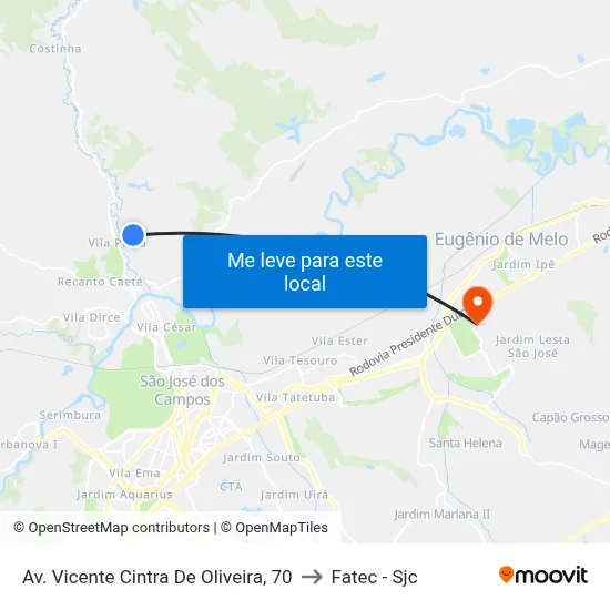 Av. Vicente Cintra De Oliveira, 70 to Fatec - Sjc map