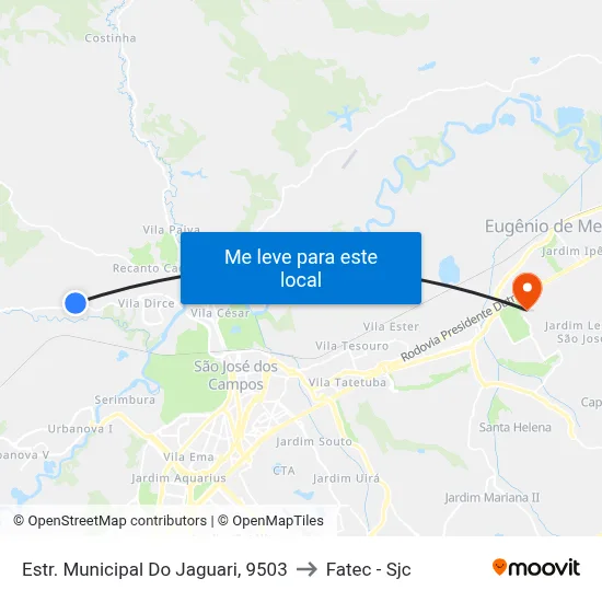 Estr. Municipal Do Jaguari, 9503 to Fatec - Sjc map