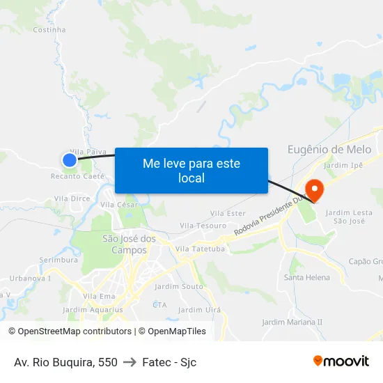Av. Rio Buquira, 550 to Fatec - Sjc map