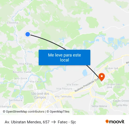 Av. Ubiratan Mendes, 657 to Fatec - Sjc map