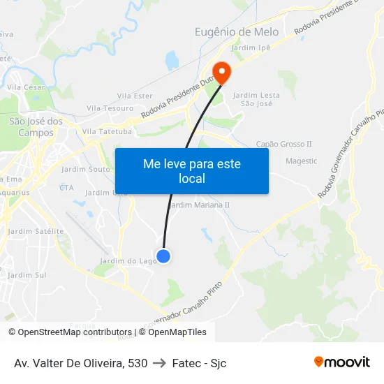 Av. Valter De Oliveira, 530 to Fatec - Sjc map