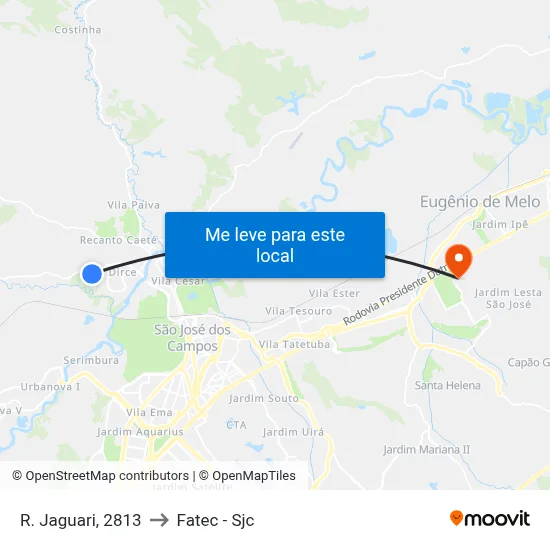 R. Jaguari, 2813 to Fatec - Sjc map