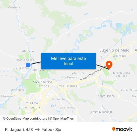 R. Jaguari, 453 to Fatec - Sjc map