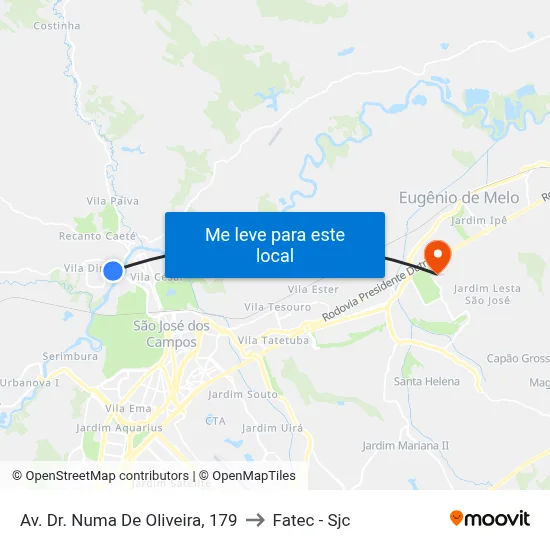 Av. Dr. Numa De Oliveira, 179 to Fatec - Sjc map