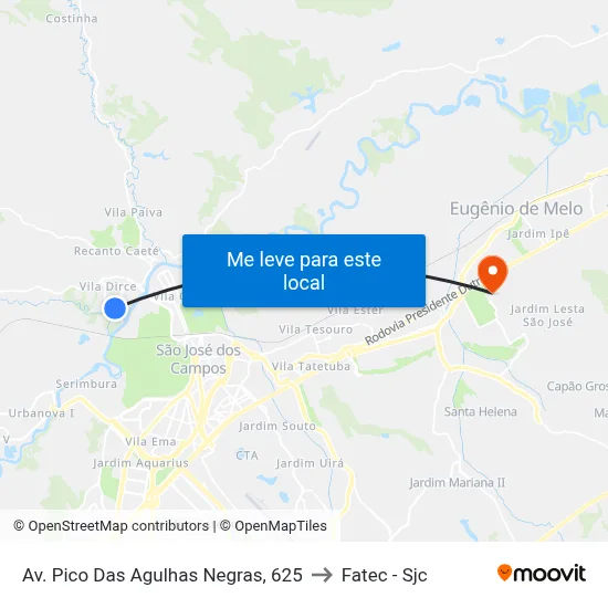 Av. Pico Das Agulhas Negras, 625 to Fatec - Sjc map