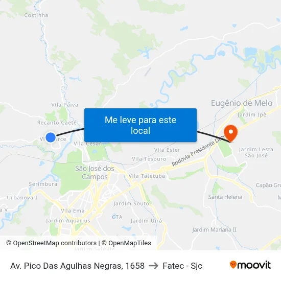 Av. Pico Das Agulhas Negras, 1658 to Fatec - Sjc map