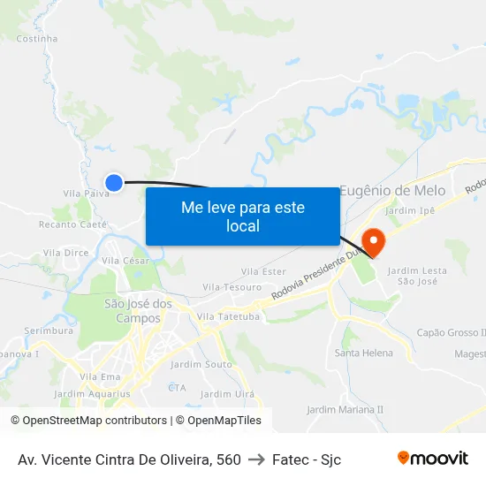 Av. Vicente Cintra De Oliveira, 560 to Fatec - Sjc map
