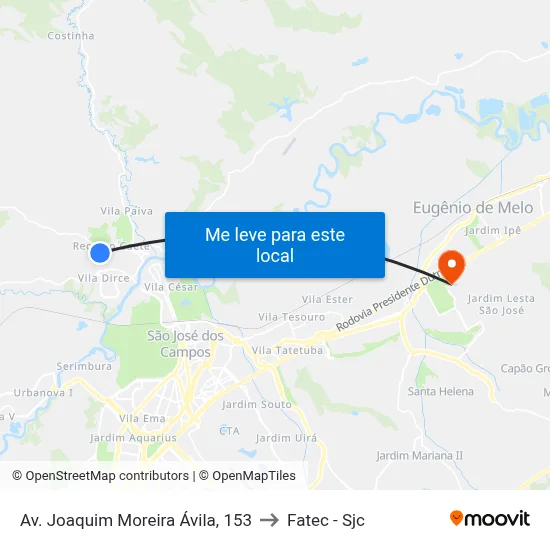 Av. Joaquim Moreira Ávila, 153 to Fatec - Sjc map