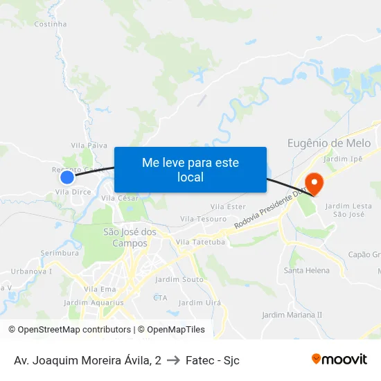 Av. Joaquim Moreira Ávila, 2 to Fatec - Sjc map