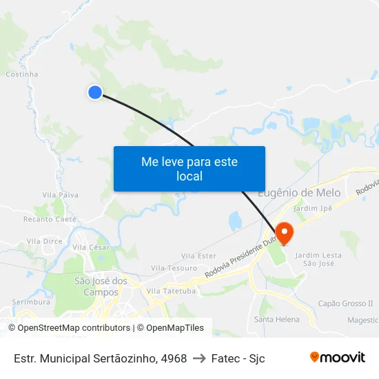 Estr. Municipal Sertãozinho, 4968 to Fatec - Sjc map