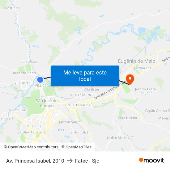 Av. Princesa Isabel, 2010 to Fatec - Sjc map