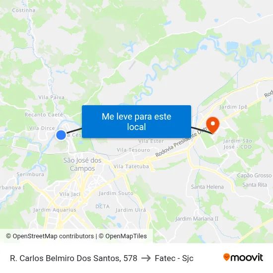 R. Carlos Belmiro Dos Santos, 578 to Fatec - Sjc map