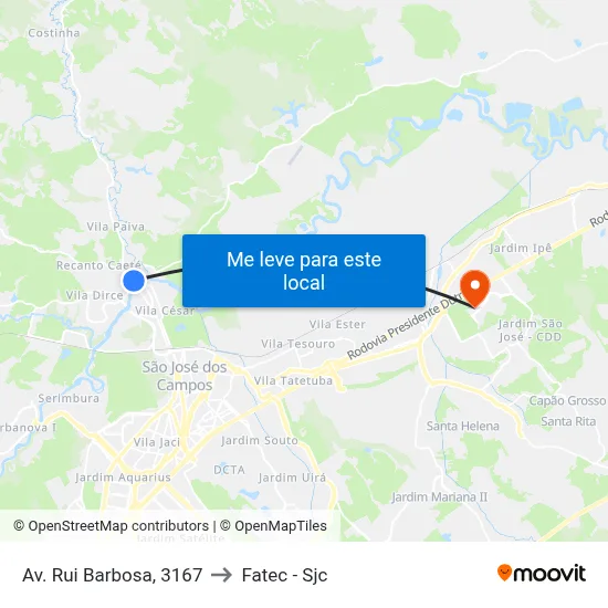 Av. Rui Barbosa, 3167 to Fatec - Sjc map
