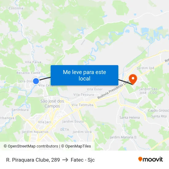 R. Piraquara Clube, 289 to Fatec - Sjc map