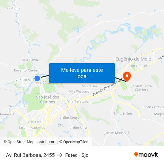 Av. Rui Barbosa, 2455 to Fatec - Sjc map