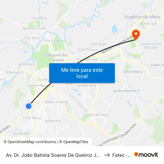 Av. Dr. João Batista Soares De Queiroz Júnior, S/Nº to Fatec - Sjc map