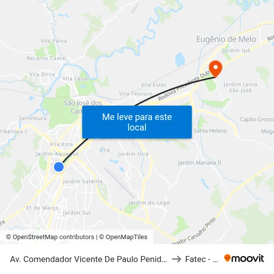Av. Comendador Vicente De Paulo Penido, 564 to Fatec - Sjc map