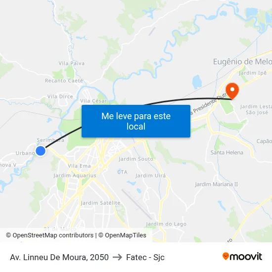 Av. Linneu De Moura, 2050 to Fatec - Sjc map