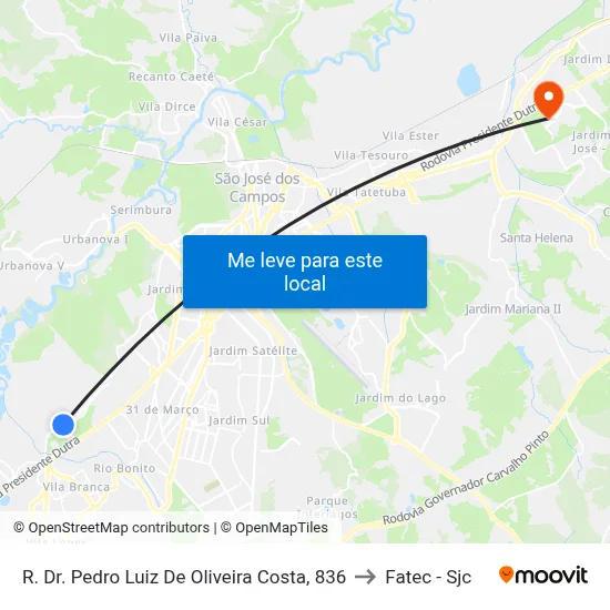 R. Dr. Pedro Luiz De Oliveira Costa, 836 to Fatec - Sjc map