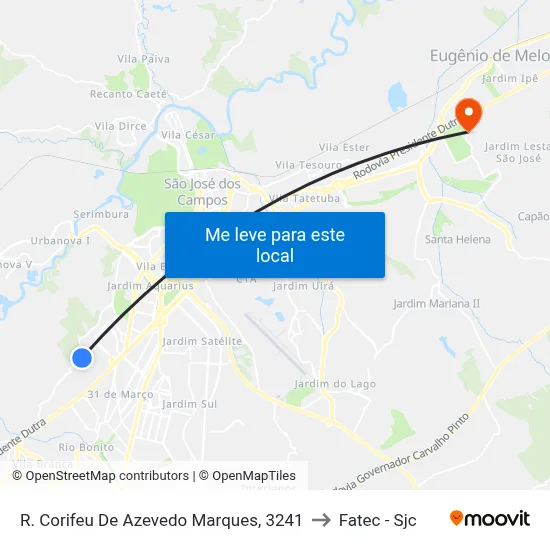 R. Corifeu De Azevedo Marques, 3241 to Fatec - Sjc map