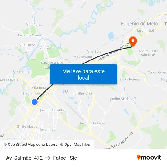 Av. Salmão, 472 to Fatec - Sjc map