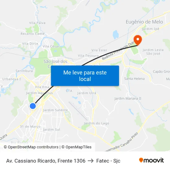 Av. Cassiano Ricardo, Frente 1306 to Fatec - Sjc map