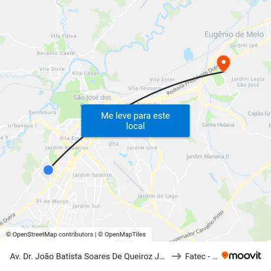Av. Dr. João Batista Soares De Queiroz Júnior, 990 to Fatec - Sjc map