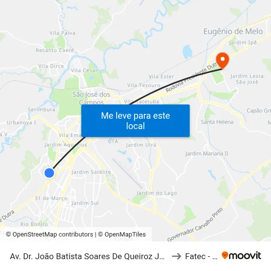 Av. Dr. João Batista Soares De Queiroz Júnior, 526 to Fatec - Sjc map