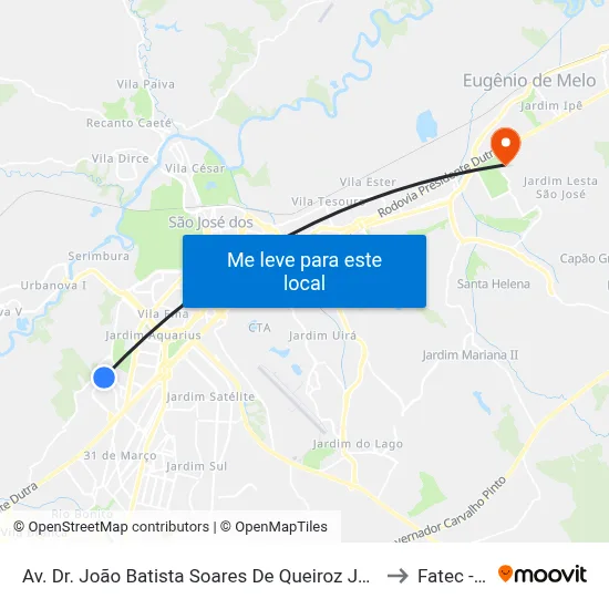 Av. Dr. João Batista Soares De Queiroz Júnior, 1420 to Fatec - Sjc map