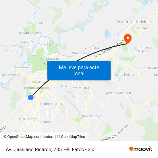 Av. Cassiano Ricardo, 735 to Fatec - Sjc map