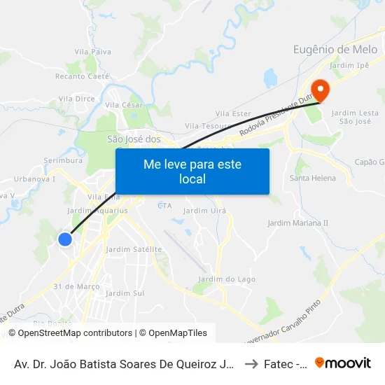 Av. Dr. João Batista Soares De Queiroz Júnior, 1531 to Fatec - Sjc map